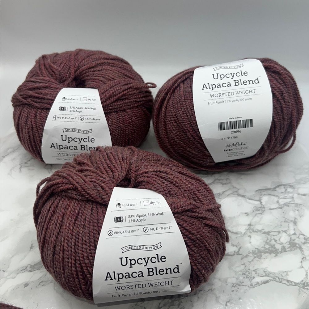 UPCYCLE ALPACA BLEND Worsted Weight Fruit Punch Yarn- 219 yards each lot of 3